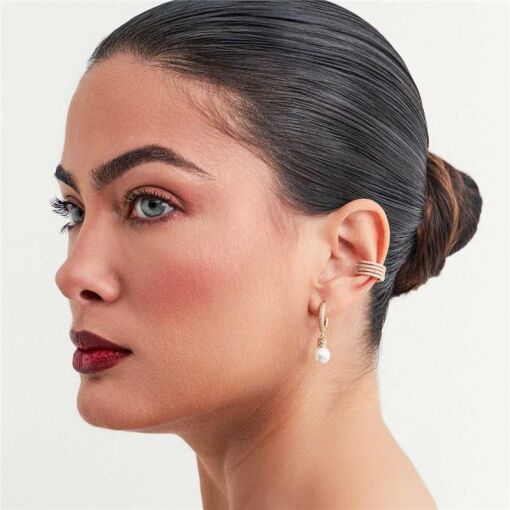 PIERCING DE ORELHA QUATRO FILEIRAS COM ZIRCÔNIAS BANHADO A OURO