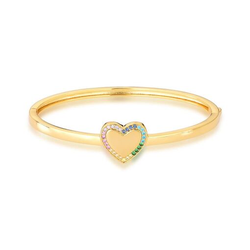 BRACELETE CORAÇÃO COM ZIRCÔNIAS COLORIDAS BANHADO A OURO