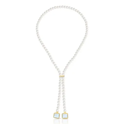 COLAR GRAVATA COM PÉROLAS SHELL E CRISTAIS RETANGULARES