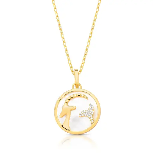 COLAR COM PINGENTE SIGNO CAPRICÓRNIO EM MADREPÉROLA E ZIRCÔNIA