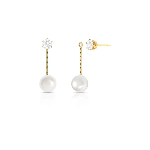 BRINCO EAR JACKET DOIS EM UM COM CRISTAL E PÉROLA EM PÊNDULO