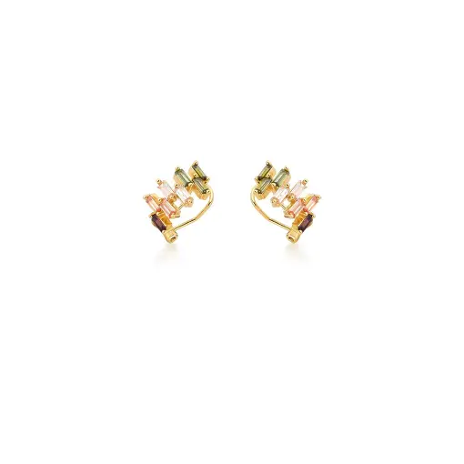 PIERCING DE ORELHA E CRISTAIS BAGUETES BANHADO A OURO