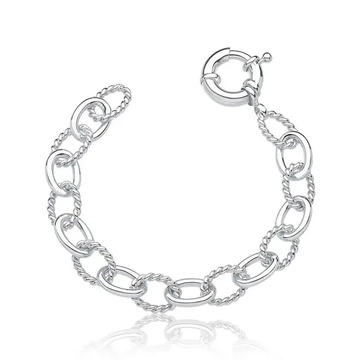 PULSEIRA COM ELOS TRANÇADOS E LISOS BANHADA A RÓDIO