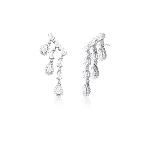 BRINCO EAR CUFF EM PÊNDULO COM CRISTAIS PRATA RODINADA