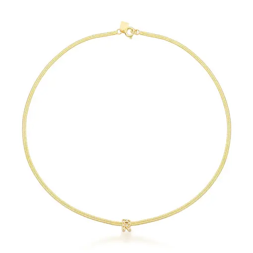 CHOKER LAMINADA COM PINGENTE LETRA "R" BANHADA A OURO