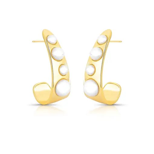 MEIA ARGOLA COM PÉROLA SHELL BANHADO A OURO