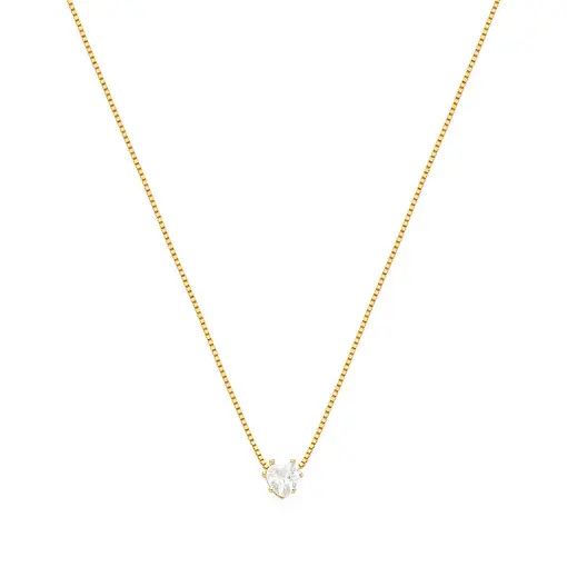 CORRENTE COM PINGENTE CRISTAL DE CORAÇÃO BRANCO BANHADA A OURO