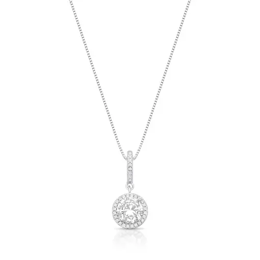 COLAR COM PINGENTE REDONDO COM CRISTAL PRATA LISA