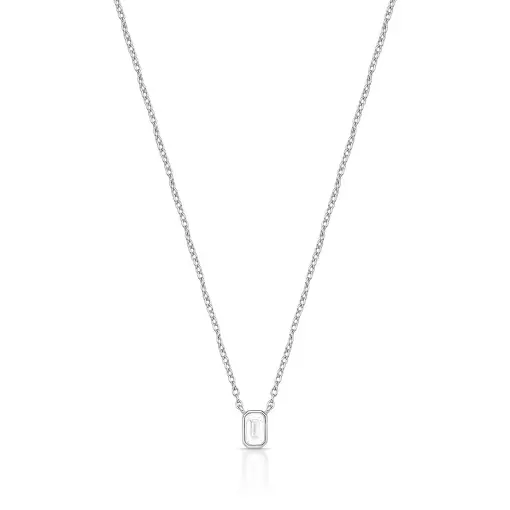 COLAR COM PINGENTE DE CRISTAL RETANGULAR PRATA RODINADA