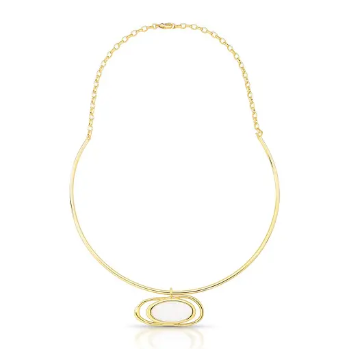 GARGANTILHA ARO COM PINGENTE VAZADO E PEDRA OVAL