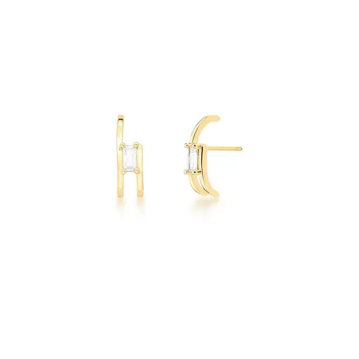 BRINCO EAR HOOK COM CRISTAL RETANGULAR BANHADO A OURO