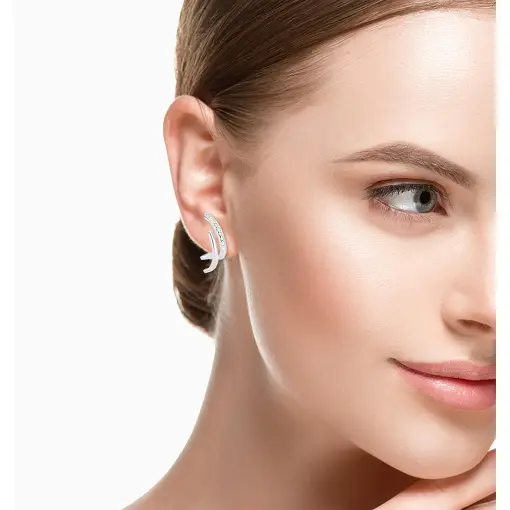 BRINCO EAR HOOK LISO E CRAVEJADO PRATA LISA