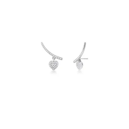 BRINCO EAR CUFF CRAVEJADO E CORAÇÃO PRATA RODINADA
