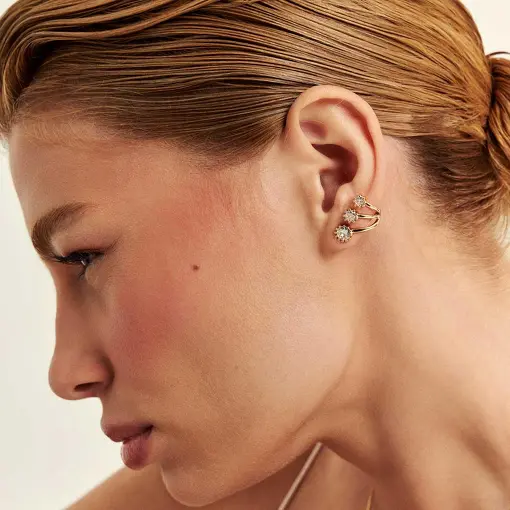 BRINCO EAR CUFF TRÊS VOLTAS COM CRISTAIS REDONDOS