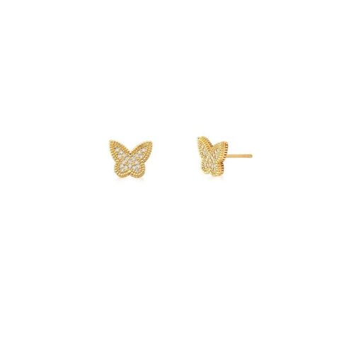 BRINCO DE BORBOLETA COM ZIRCÔNIAS BRANCAS BANHADO A OURO