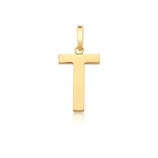 PINGENTE LETRA "T" LISO COM FECHO BANHADO A OURO