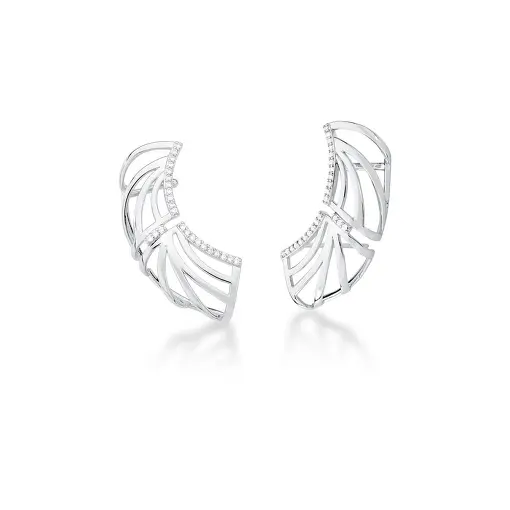 BRINCO EAR CUFF LISO COM ZIRCÔNIAS CRAVEJADAS BANHADO A RÓDIO