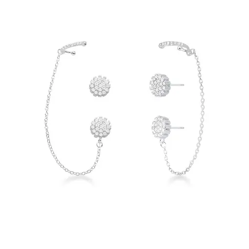 BRINCO EAR LINE REDONDO CRAVEJADO E PERCING PRATA LISA