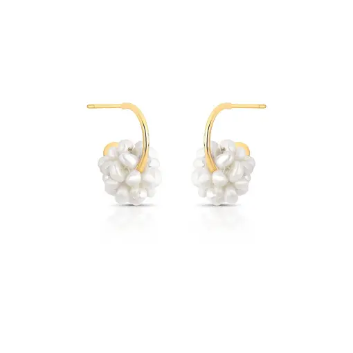 MEIA ARGOLA COM PÉROLAS SHELL E ESFERA LISA