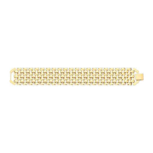 PULSEIRA COM SETE FILEIRAS LISAS E VAZADAS BANHADA A OURO.