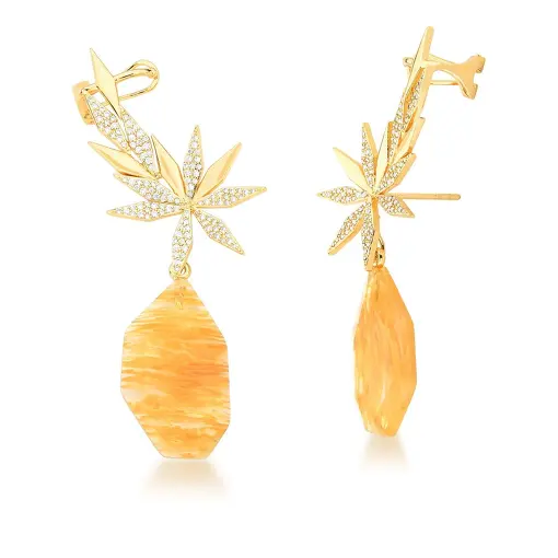 BRINCO EAR CUFF COM CRISTAIS RUTILO BANHADO A OURO