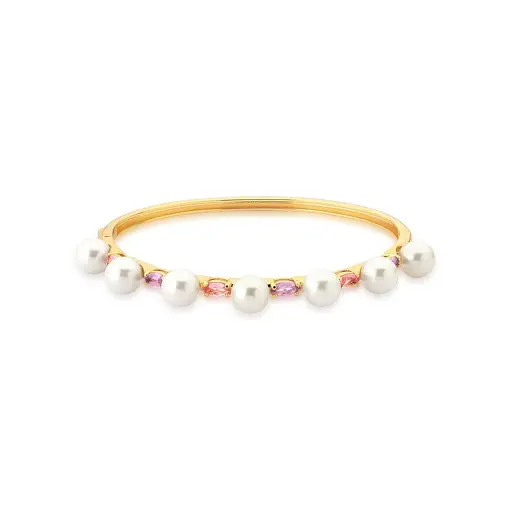 BRACELETE COM CRISTAIS NAVETES E PÉROLAS BANHADO A OURO