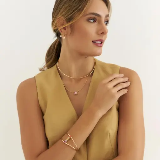 BRACELETE DUAS VOLTAS COM CRISTAIS BAGUETES BANHADO A OURO