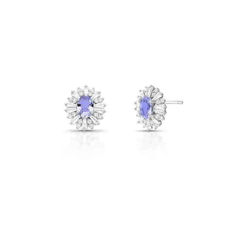 BRINCO DE FLOR COM CRISTAL OVAL E ZIRCÔNIAS