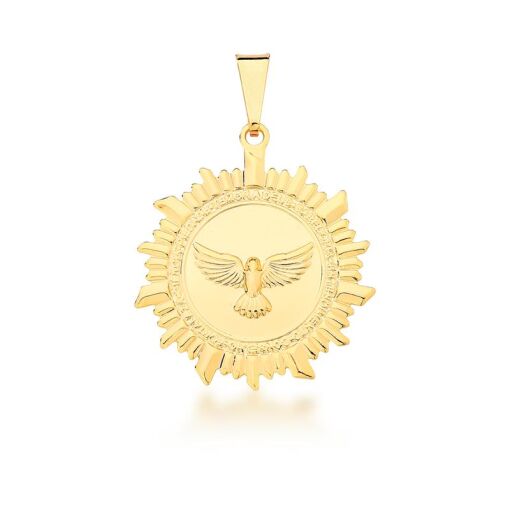 PINGENTE REDONDO ESPIRITO SANTO TRABALHADO  BANHADO A OURO