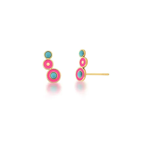 BRINCO EAR CUFF REDONDO ESMALTADO ROSA BANHADO A OURO