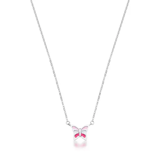 COLAR KIDS COM PINGENTE DE BORBOLETA ESMALTADA PRATA RODINADA