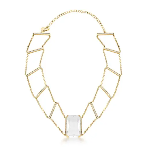 CHOKER COM CRISTAL RETANGULAR TRANSPARENTE BANHADO A OURO
