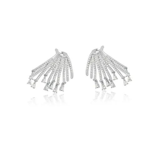 BRINCO EAR HOOK COM ZIRCÔNIAS BRANCAS BANHADO A RÓDIO