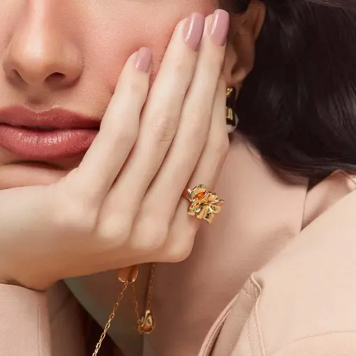 ANEL DE FOLHAS LISAS BANHADO A OURO