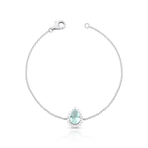 PULSEIRA COM CRISTAL DE GOTA E ZIRCÔNIAS PRATA RODINADA