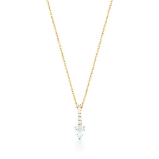 CORRENTE COM PINGENTE CRISTAL GOTA ÁGUA MARINHA BANHADA A OURO