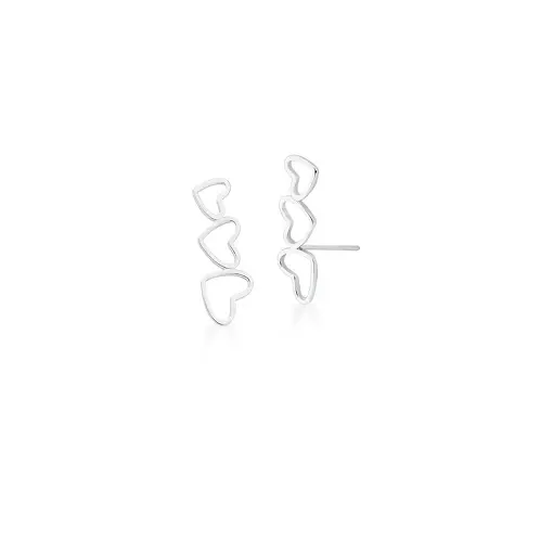 BRINCO EAR CUFF COM TRÊS CORAÇÕES VAZADOS E LISOS PRATA LISA