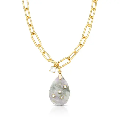 COLAR COM PINGENTES DE CRISTAL E PEDRA NATURAL ÁGATA