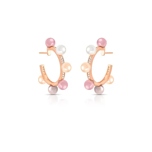 MEIA ARGOLA COM PÉROLAS SHELL E ZIRCÔNIAS