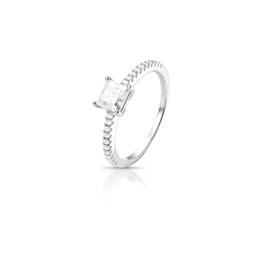 ANEL COM PEDRA QUADRADA MOISSANITE 5MM PRATA RODINADA