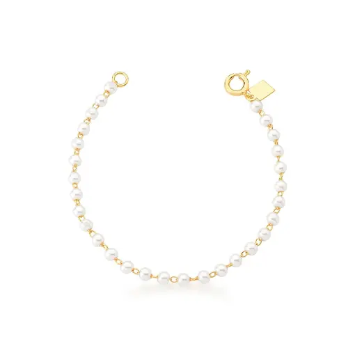 PULSEIRA KIDS COM PÉROLAS DISPERSAS BANHADA A OURO