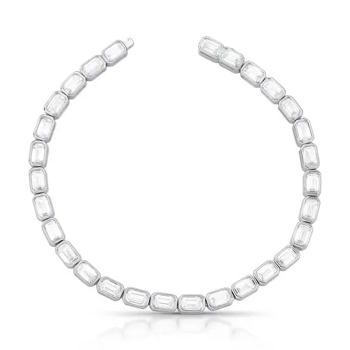 PULSEIRA RIVIERA COM CRISTAIS RETANGULARES PRATA RODINADA