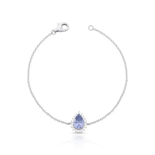 PULSEIRA COM CRISTAL DE GOTA E ZIRCÔNIAS PRATA RODINADA
