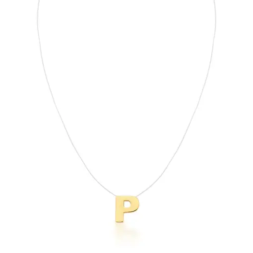 CHOKER COM PINGENTE LETRA "P" EM FIO DE NYLON BANHADA A OURO