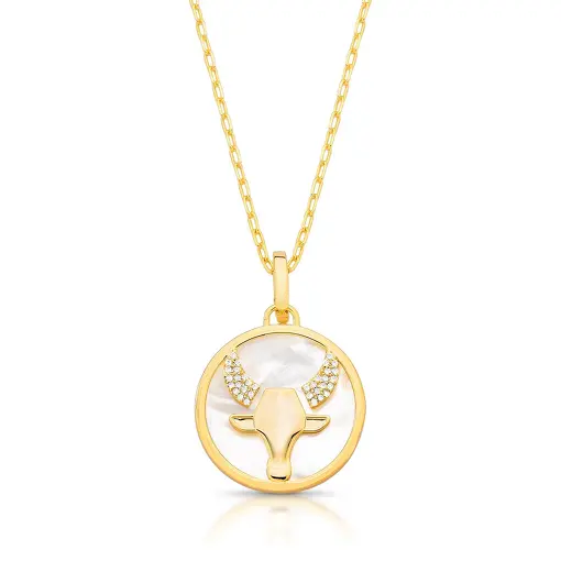 COLAR COM PINGENTE SIGNO TOURO EM MADREPÉROLA E ZIRCÔNIA