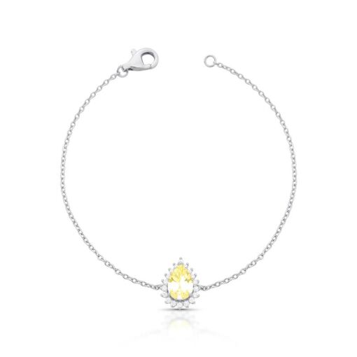 PULSEIRA COM CRISTAL DE GOTA E ZIRCÔNIAS PRATA RODINADA