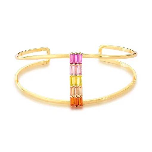 BRACELETE DUAS VOLTAS COM CRISTAIS BAGUETES BANHADO A OURO
