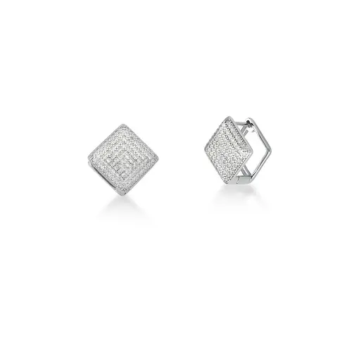 ARGOLA LOSANGO COM ZIRCÔNIAS BRANCAS PRATA RODINADA