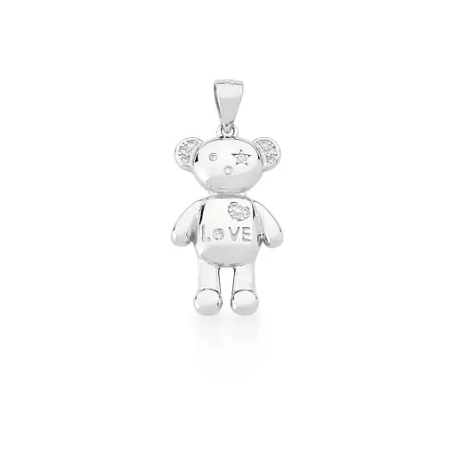 PINGENTE DE URSO COM ZIRCÔNIAS BRANCAS PRATA RODINADA