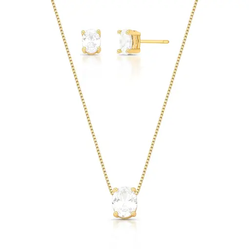 CONJUNTO BRINCO E COLAR COM CRISTAIS OVAIS